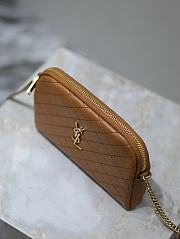 YSL Gaby Zipped Pouch In Quilted Lamskin Brown - 19x12x3cm - 3