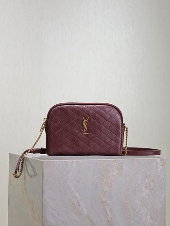 YSL Gaby Zipped Pouch In Quilted Lamskin Burgundy - 19x12x3cm