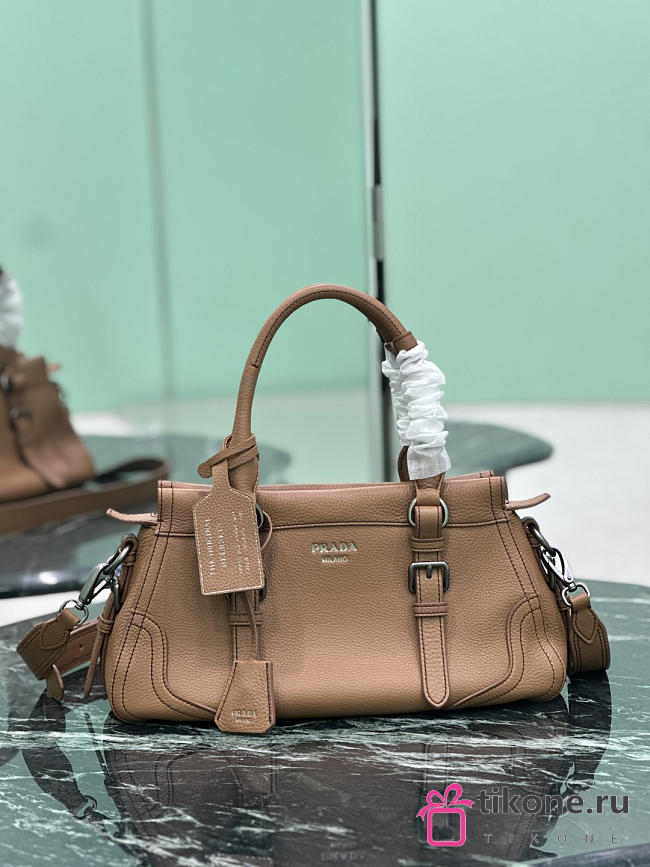 Prada Large Leather Tote Bag In Irregular Grain Brown 1BG604 - 35×22×11cm - 1