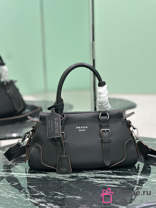 Prada Large Leather Tote Bag In Irregular Grain Black 1BG604 - 35×22×11cm - 1