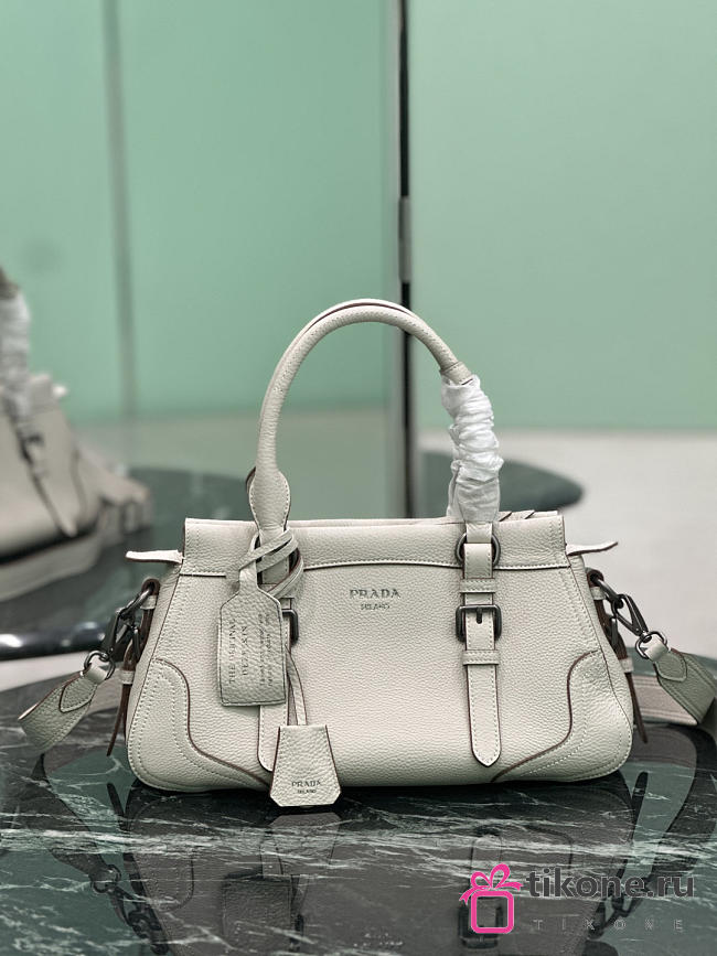 Prada Large Leather Tote Bag In Irregular Grain White 1BG604 - 35×22×11cm - 1