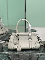 Prada Large Leather Tote Bag In Irregular Grain White 1BG604 - 35×22×11cm - 1
