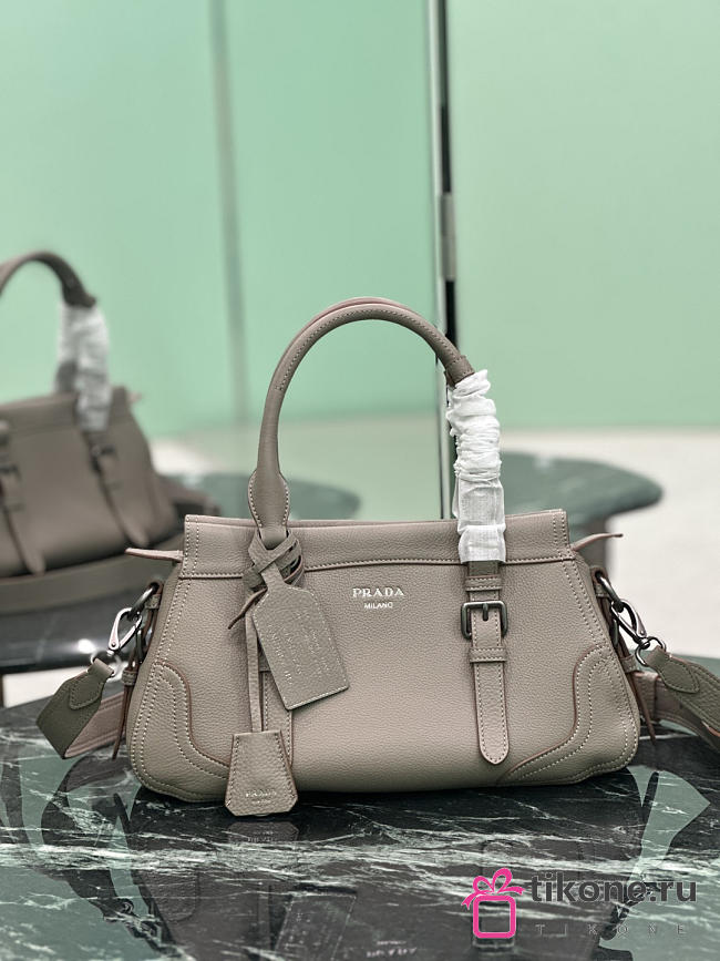 Prada Large Leather Tote Bag In Irregular Grain Gray 1BG604 - 35×22×11cm - 1