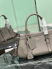 Prada Large Leather Tote Bag In Irregular Grain Gray 1BG604 - 35×22×11cm - 5