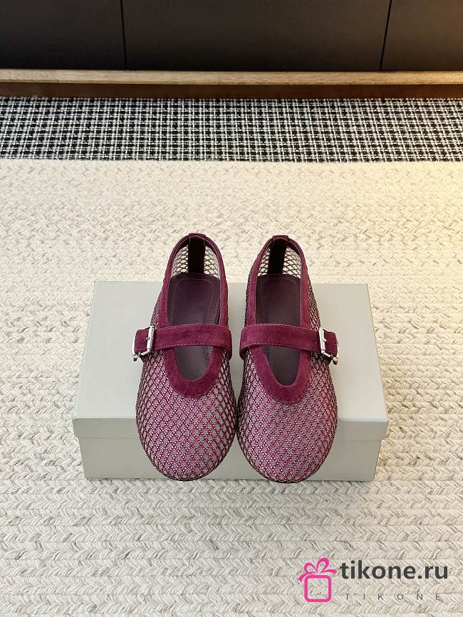 Alaia Ballet Flats In Strass Fishnet Red - 1