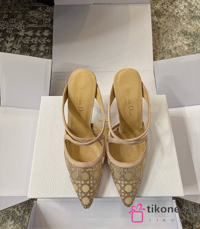Dior Capture Heeled Mule Nude Satin with Strass Cannage Motif 10cm  - 1