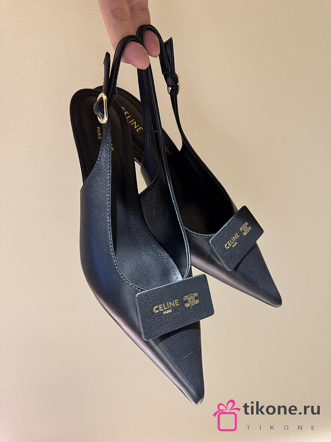 Celine Signature Slingback With Label In Lambskin Black - 1