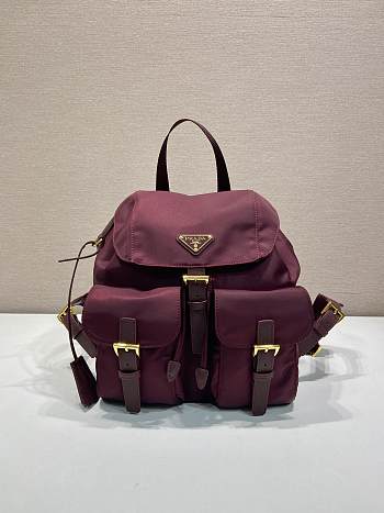 Prada Burgundy Small Re-nylon Backpack 1BZ677 - 28×23.5×12cm