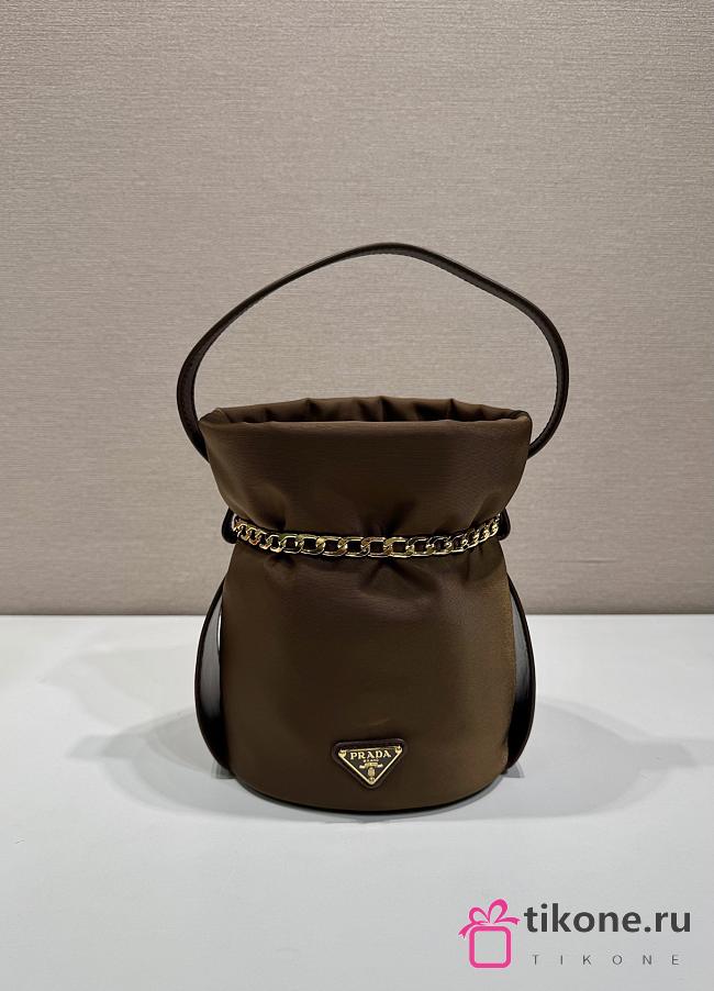 Prada Petit Sac Noir Mini Re-Nylon And Nappa Leather Bucket Bag Brown 1BE088 - 10x15x6cm - 1