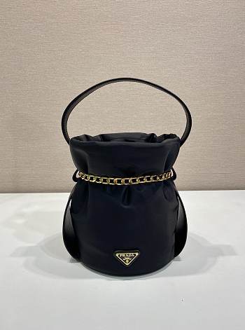 Prada Petit Sac Noir Mini Re-Nylon And Nappa Leather Bucket Bag Black 1BE088 - 10x15x6cm