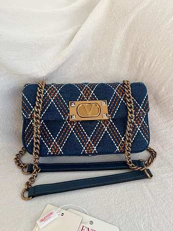 Valentino Garavani Quiltie 67 Small Denim Top Handle Bag - 22x11x5cm