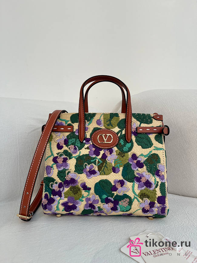 Valentino Garavani Antibes Small Raffia Shopping Bag With Embroidery - 22x19x12cm - 1