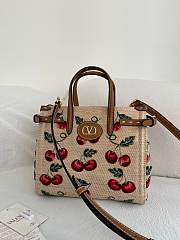 Valentino Garavani Antibes Small Shopping Bag In Jacquard Raffia With Cherryfic Pattern - 22x19x12cm - 5
