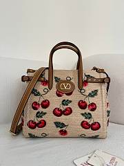Valentino Garavani Antibes Small Shopping Bag In Jacquard Raffia With Cherryfic Pattern - 22x19x12cm - 4