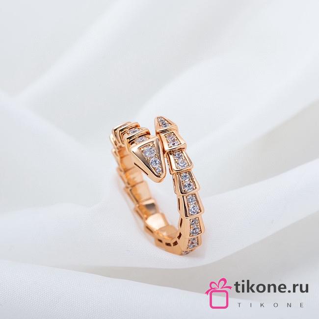 Bvlgari Serpenti Viper 18KT Rose Gold Ring Set With Full Pave Diamonds - 1