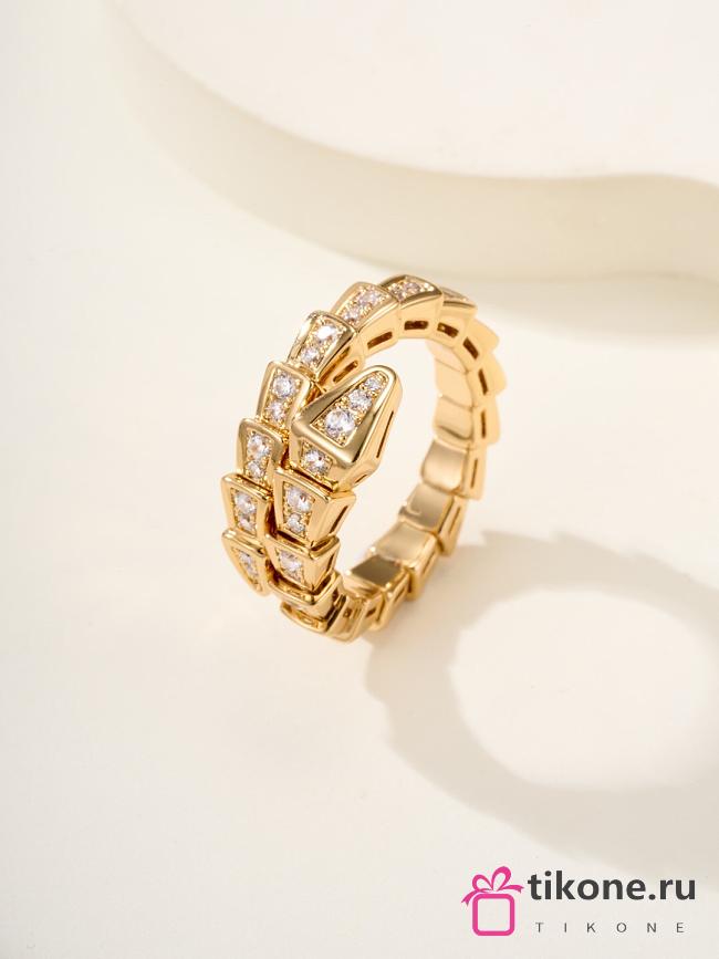 Bvlgari Serpenti Viper 18KT Gold Ring Set With Full Pave Diamonds - 1