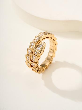 Bvlgari Serpenti Viper 18KT Gold Ring Set With Full Pave Diamonds