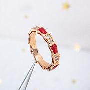 Bvlgari Serpenti Viper 18k Rose Gold Diamond & Carnelian Ring Red - 5