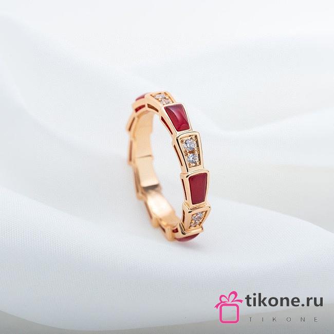 Bvlgari Serpenti Viper 18k Rose Gold Diamond & Carnelian Ring Red - 1