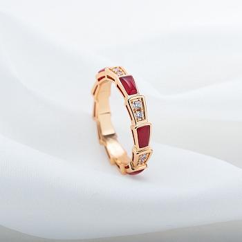 Bvlgari Serpenti Viper 18k Rose Gold Diamond & Carnelian Ring Red
