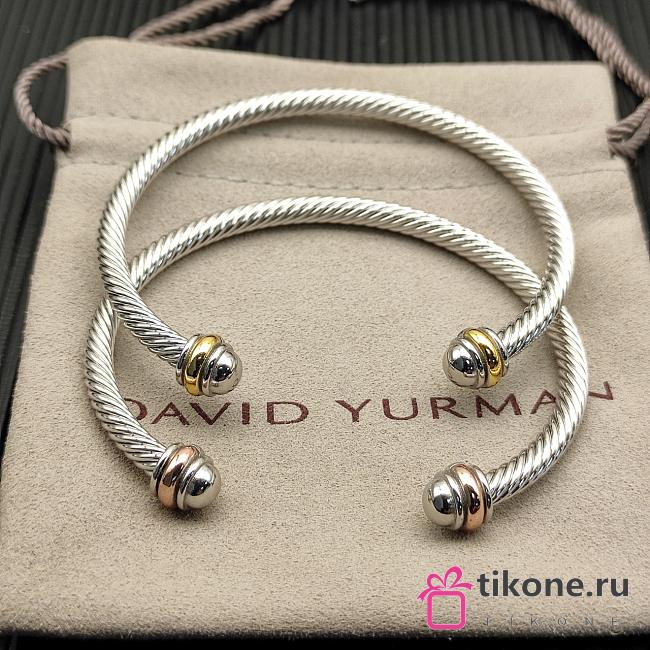 David Yurman Classic Cable Bracelet Sterling Silver With 18K Rose Gold/ Yellow Gold 4mm - 1
