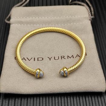 David Yurman Cable Bracelet in Sterling Silver with 14K Yellow Gold and Pave Diamond Domes 5mm