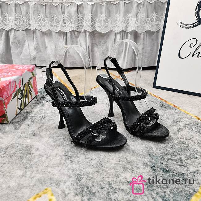 Dolce & Gabbana 105 Sandals With Rhinestone Embroidery in Black  - 1