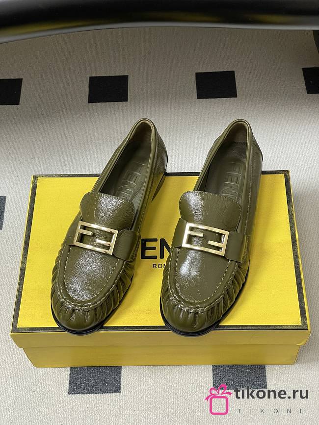 Fendi Baguette Green Nappa Leather Loafers - 1