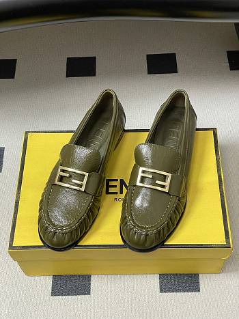 Fendi Baguette Green Nappa Leather Loafers