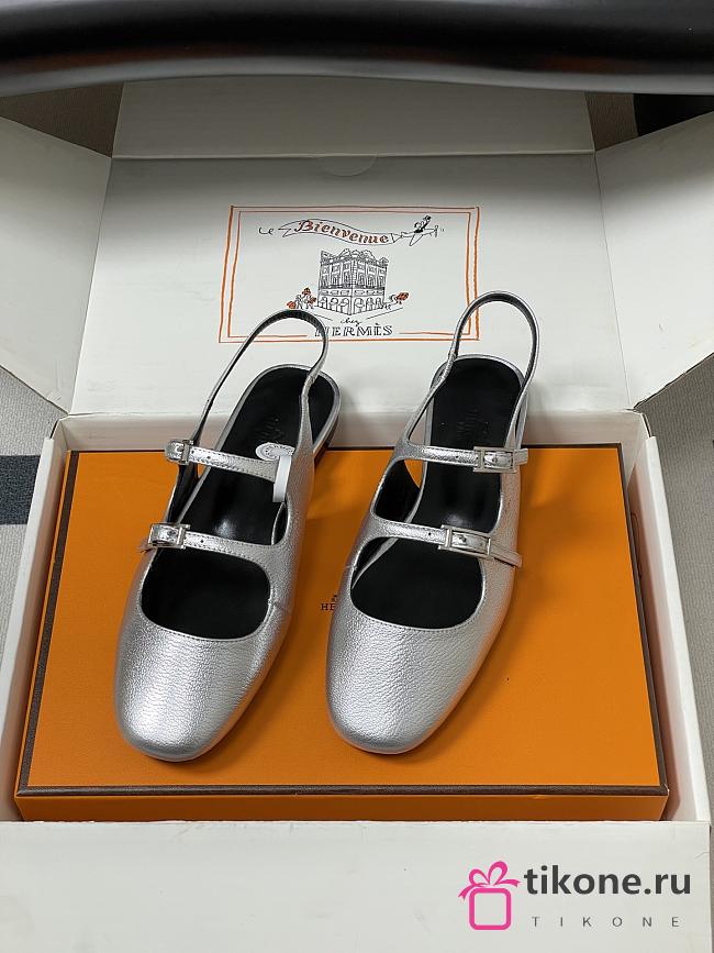 Hermes Mila Slingback Silver - 1