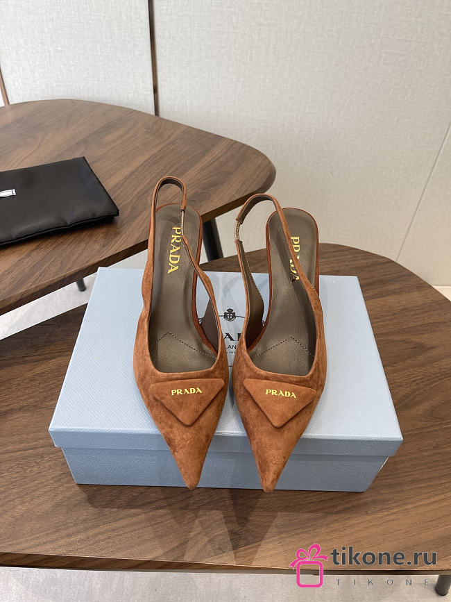 Prada Suede Slingback Pumps 1I901M 75mm Brown - 1