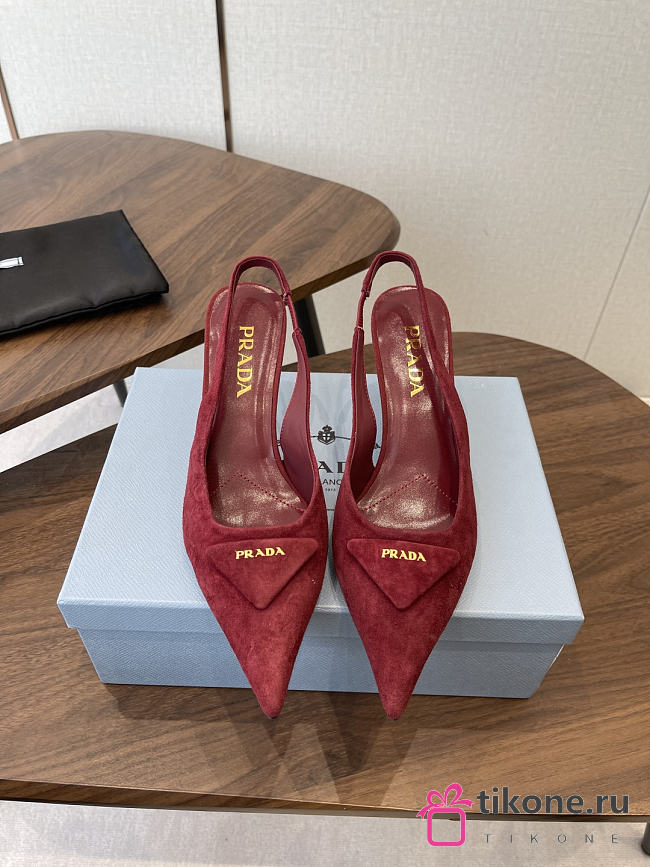 Prada Suede Slingback Pumps 1I901M 75mm Red - 1