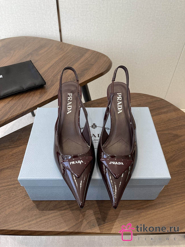 Prada Patent Slingback Pumps 1I901M 75mm Burgundy - 1