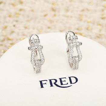 Fred Force 10 Rise Earrings Large Model 18k White Gold Diamond Full Paved 8B0353