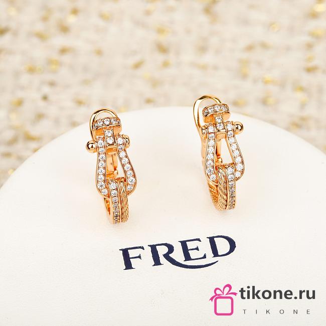 Fred Force 10 Rise Earrings Large Model 18k Rose Gold Diamond Full Paved 8B0343 - 1