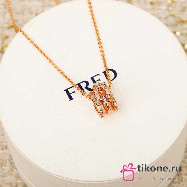Fred Force 10 Rise Necklace 18k Rose Gold Diamonds Half Paved 3B0312 - 1