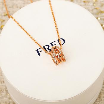 Fred Force 10 Rise Necklace 18k Rose Gold Diamonds Half Paved 3B0312