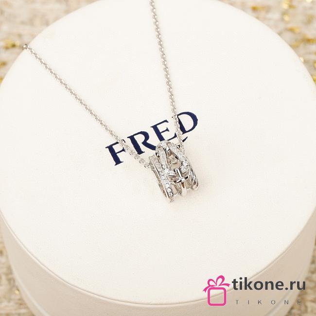 Fred Force 10 Rise Necklace 18k White Gold Diamonds Half Paved 3B0313 - 1