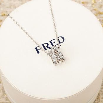 Fred Force 10 Rise Necklace 18k White Gold Diamonds Half Paved 3B0313