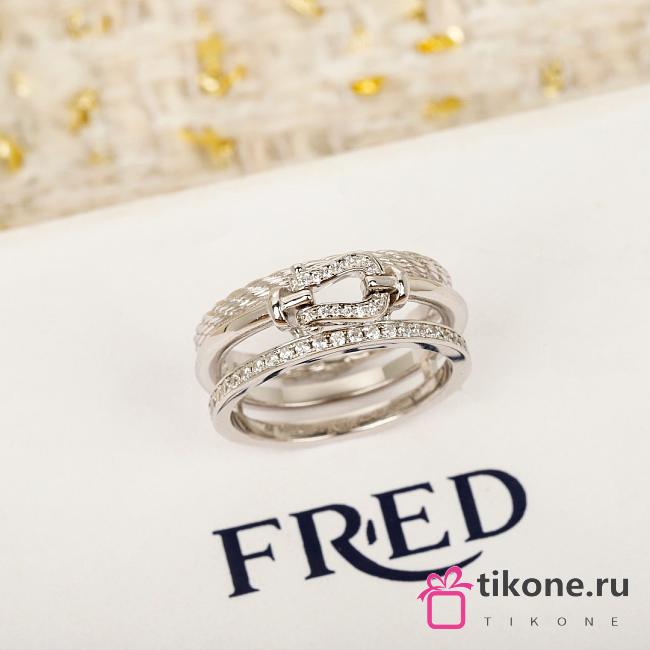 Fred Force 10 Rise Ring 18k White Gold Diamond Half Paved 4B1021 - 1