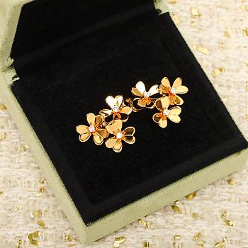 VCA Frivole Earrings 3 Flowers Mini Model 18k Yellow Gold Diamond VCARP2DV00