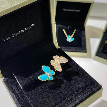 VCA Two Butterfly Between the Finger Ring 18K Yellow Gold Diamond Turquoise VCARP7UZ00