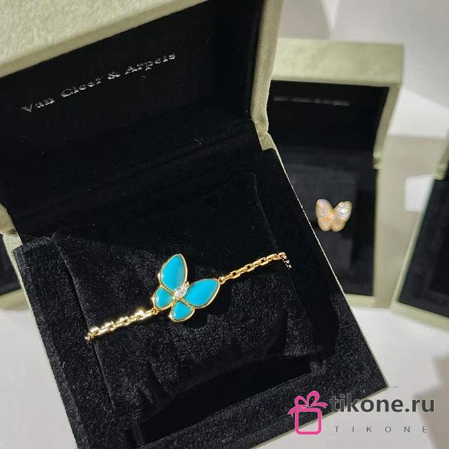 VCA Two Butterfly Bracelet 18K Yellow Gold Diamond Turquoise - 1
