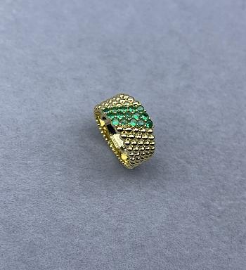 VCA Perlée Couleurs Ring 5 Rows 18K Yellow Gold Emerald VCARP7TW00
