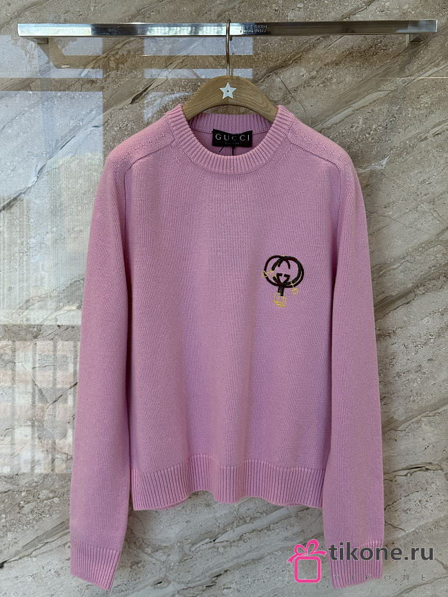 Gucci Wool Cashmere Sweatshirt With Embroidery In Pink  - 1