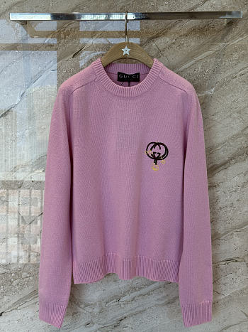 Gucci Wool Cashmere Sweatshirt With Embroidery In Pink 