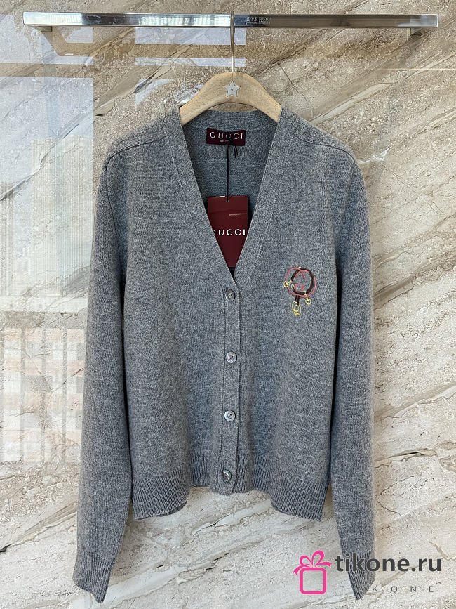 Gucci Wool Cashmere Cardigan With Embroidery In Grey - 1