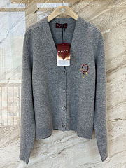 Gucci Wool Cashmere Cardigan With Embroidery In Grey - 3