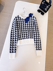 Dior Cropped Sweater Navy Blue and White Houndstooth Wool Knit  - 1