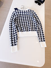 Dior Cropped Sweater Navy Blue and White Houndstooth Wool Knit  - 4
